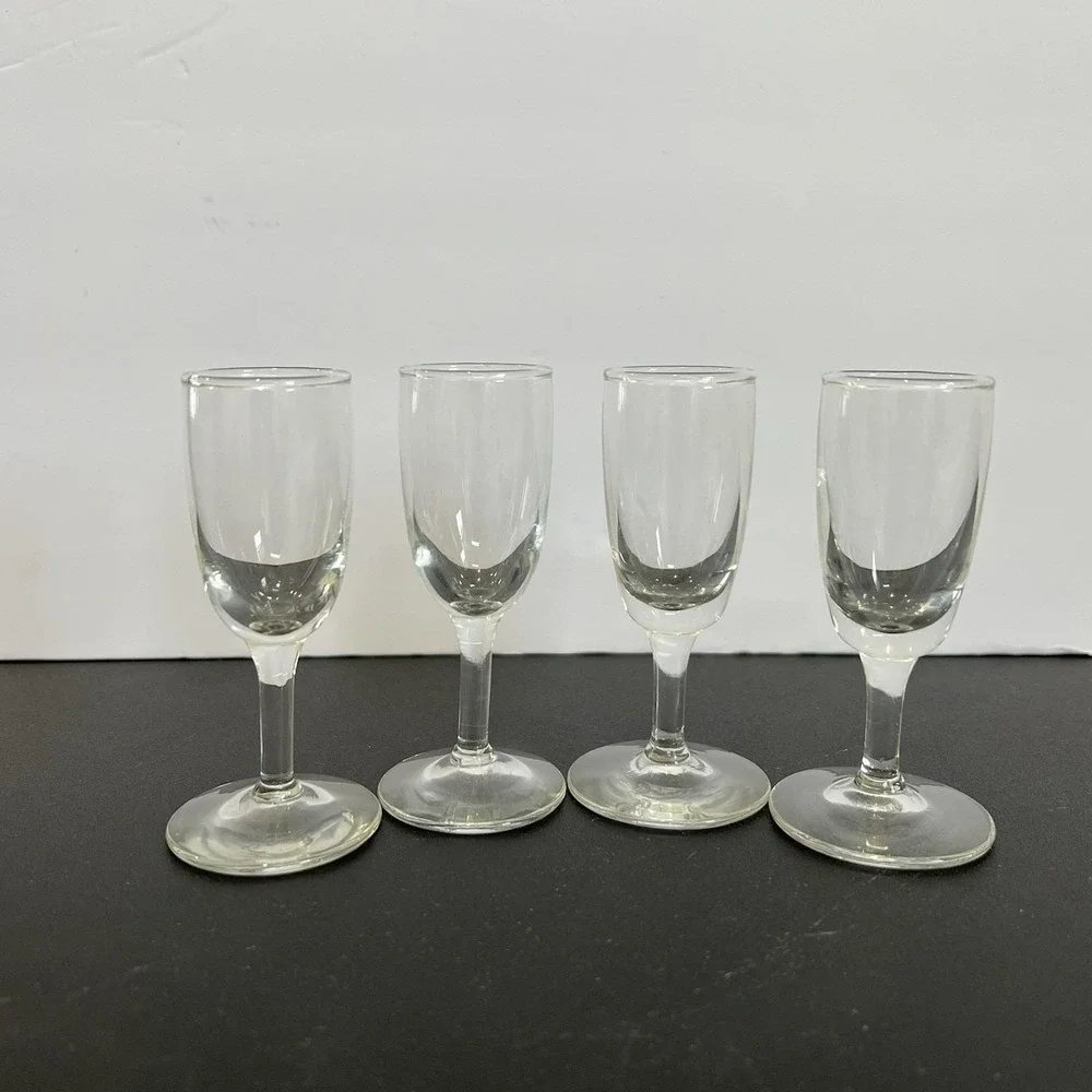 Vintage Clear Glass Stemmed Cordial Aperitif Glasses Set of‎ 4 MCM Barware